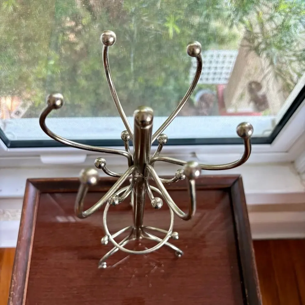 Vintage Silver Tone Mini Coat Rack Jewelry Stand or Display 16 Inch